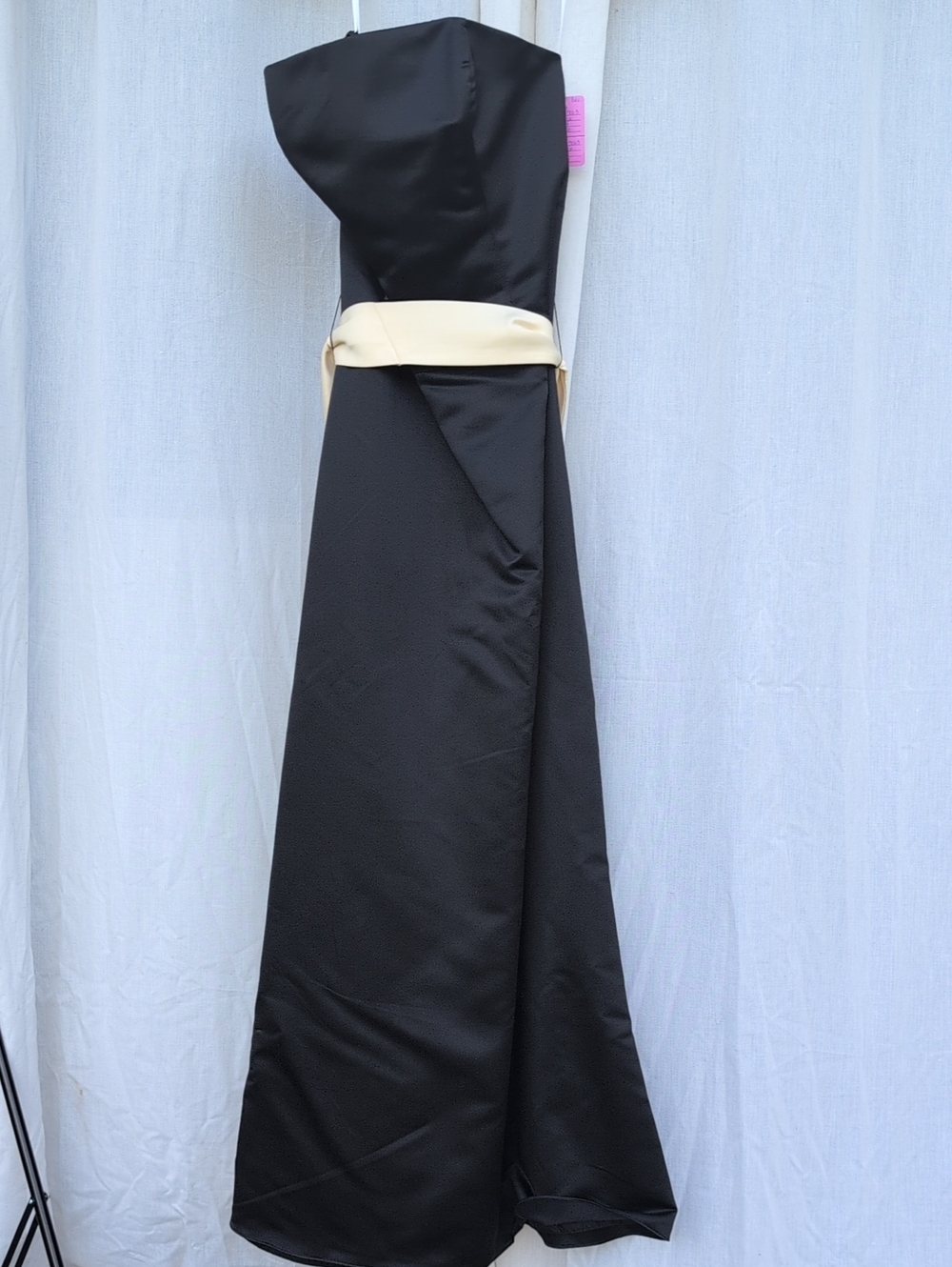 Strapless Black Evening Gown with Cream Waist Accent